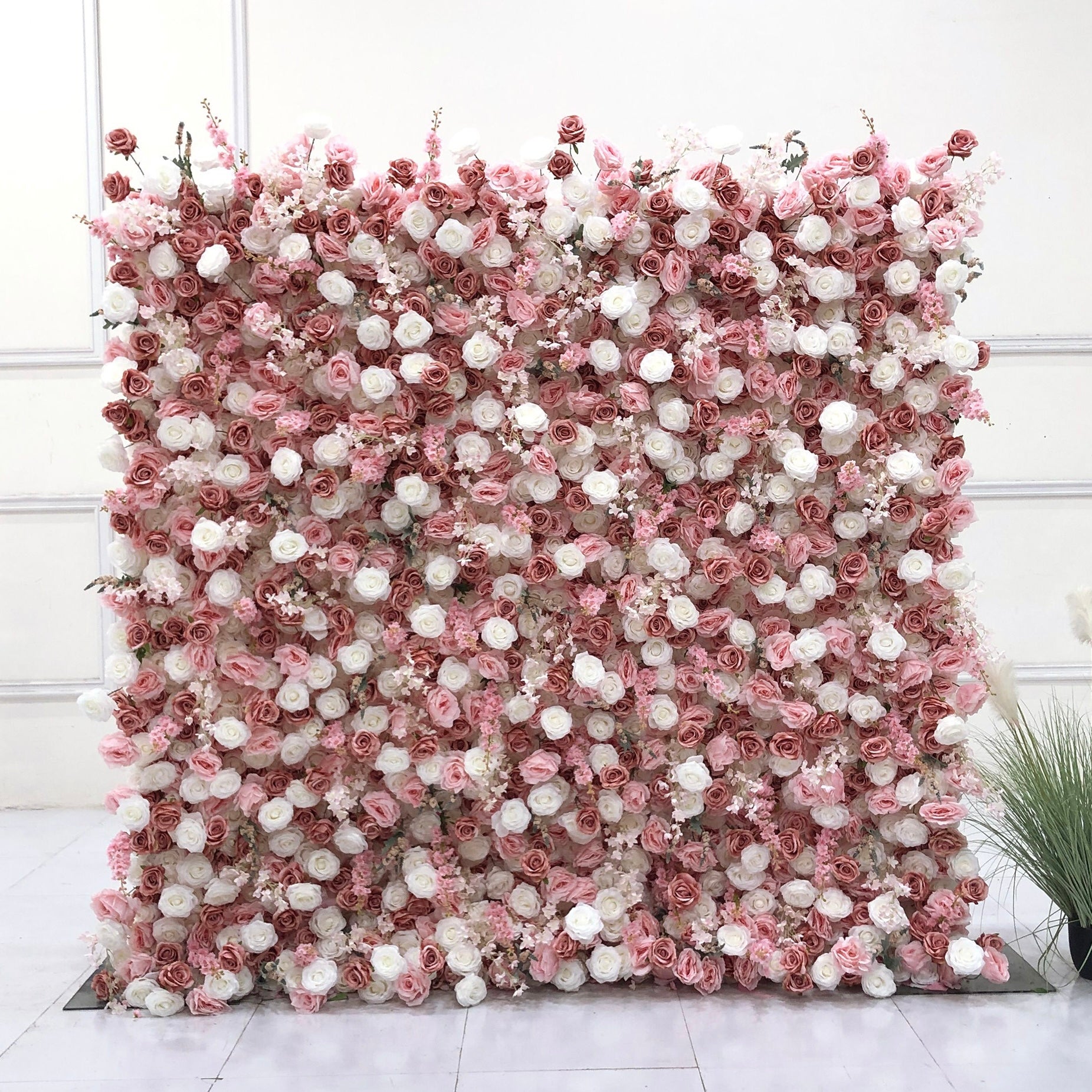 Beda Flower 7D Romantic Pink Coffee White Rose Roll Up Silk Flower Wall Panel Wedding Event Backdrop Decor