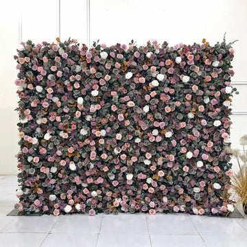 Beda Flower 7D Pink Black Rose Greenery Roll Up Silk Flower Wall Panel Wedding Event Backdrop Decor