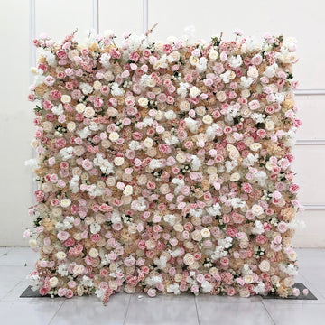 Beda Flower 7D Pink Cream Rose Pink Peony White Cherry Blossom Roll Up Silk Flower Wall Panel Wedding Event Backdrop Decor