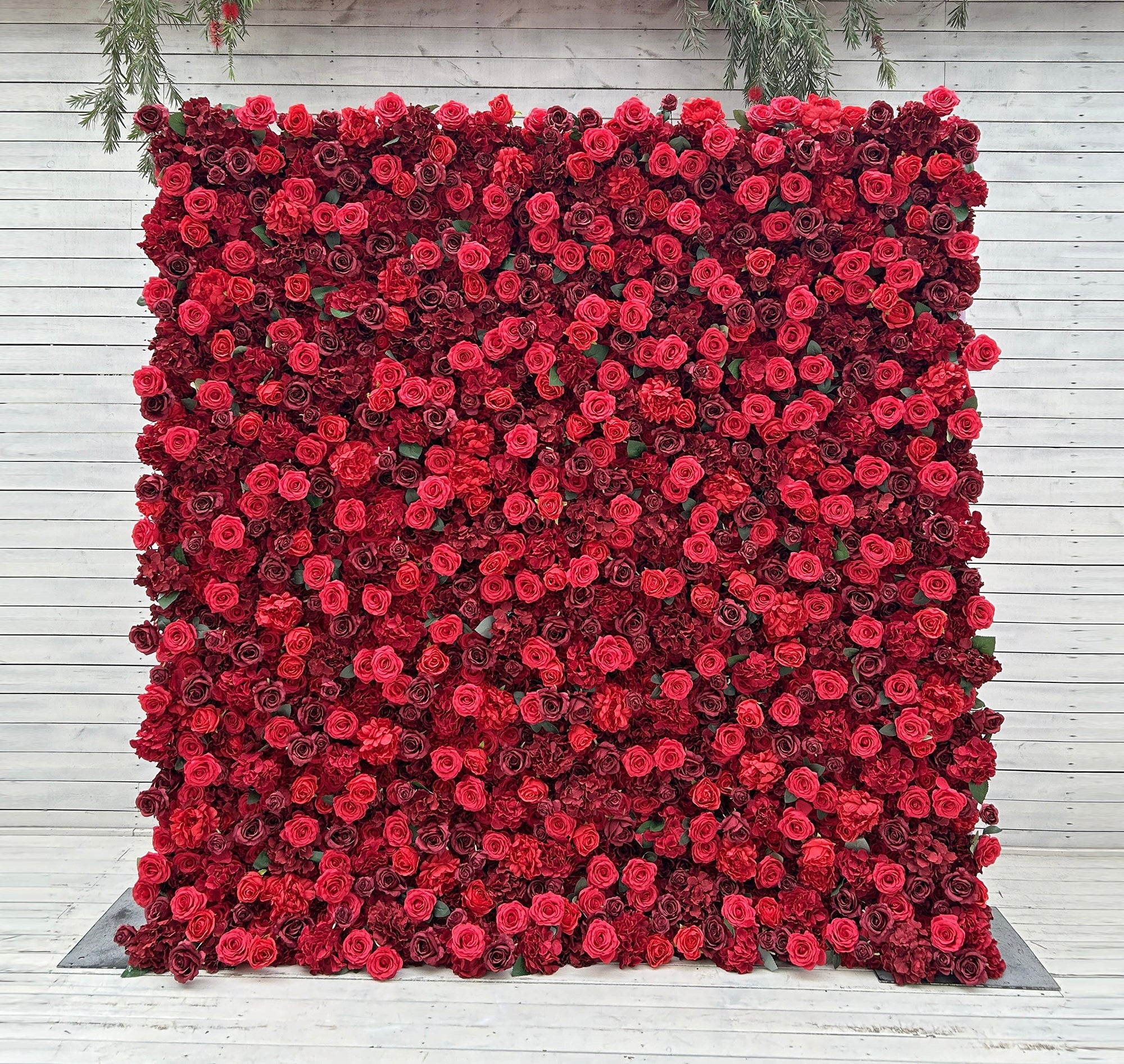 Beda Flower 5D Red Burgundy Rose Hydrangea Roll Up Silk Flower Wall Panel Wedding Event Backdrop Decor