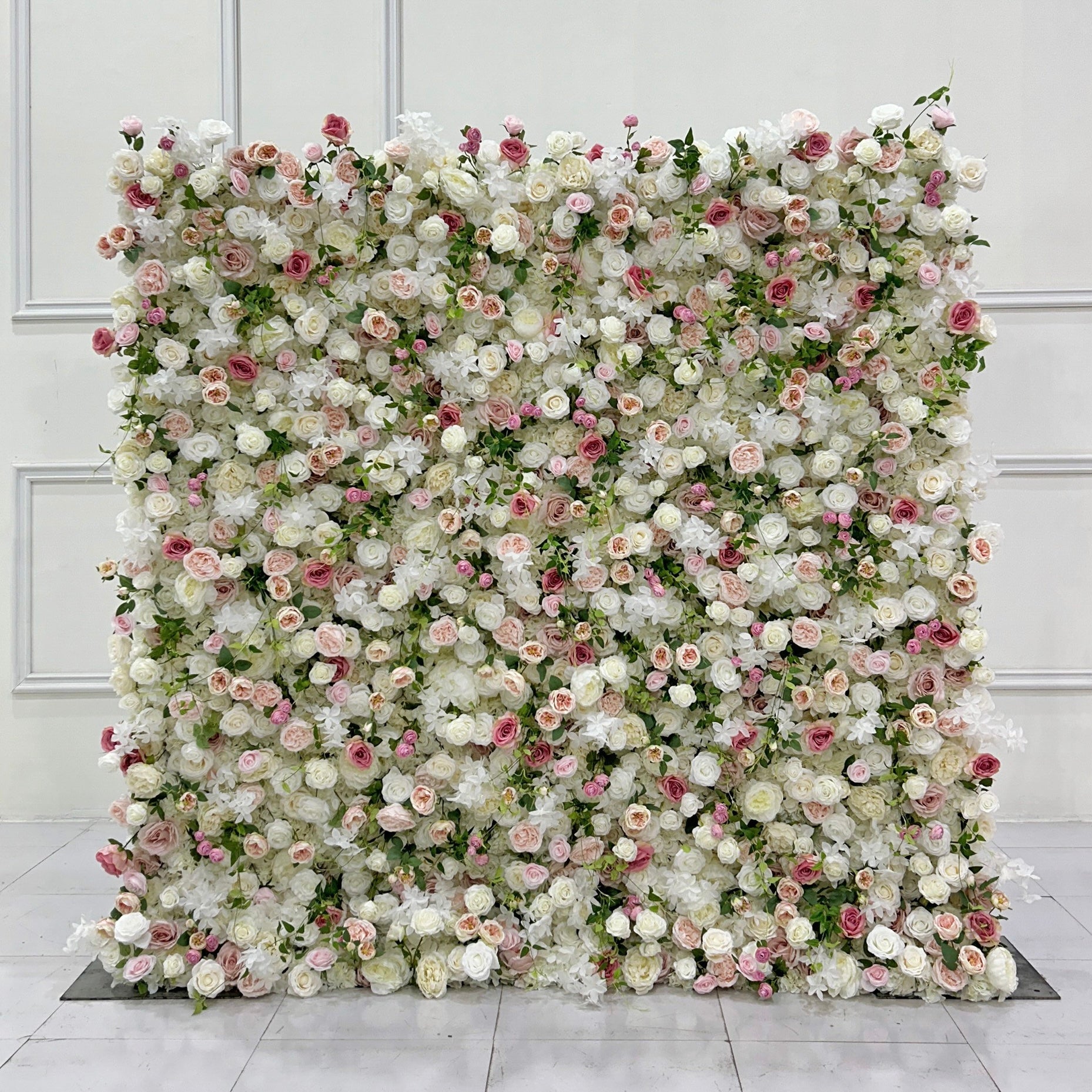 Beda Flower 5D Ivory Pink Rose Greenery Roll Up Silk Flower Wall Panel Wedding Event Backdrop Decor