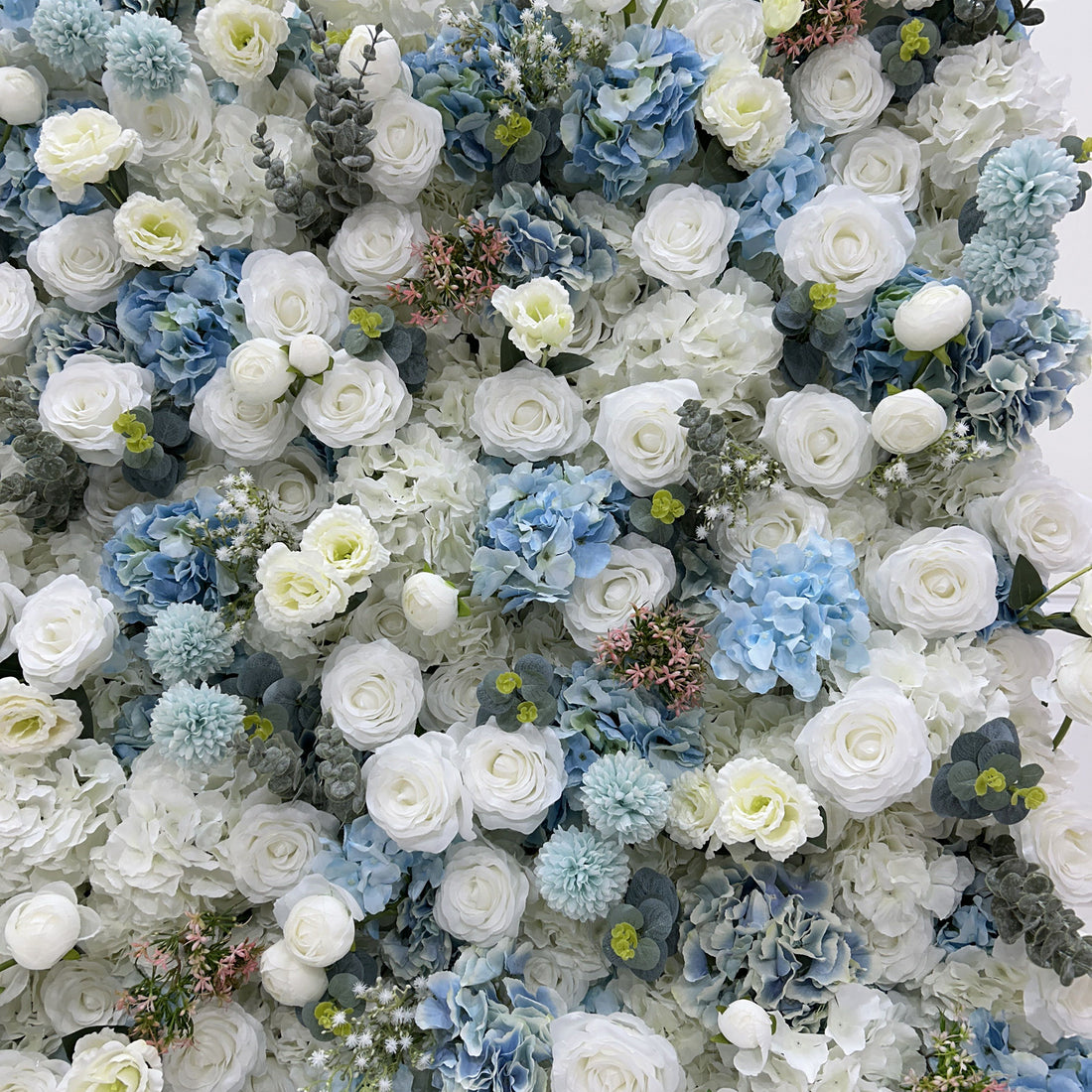 Beda Flower 5D White Cream Rose Blue White Hydrangeas Chrysanthemum Greenery Roll Up Silk Flower Wall Panel Wedding Event Backdrop Decor