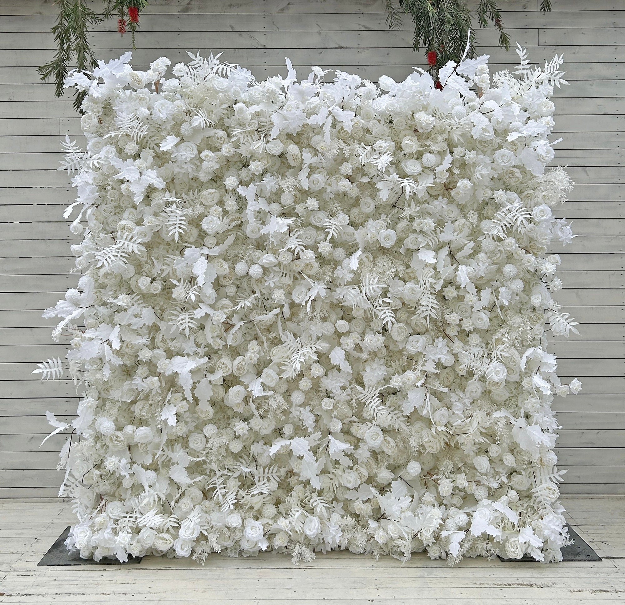 Beda Flower 7D Pure White Rose Leaves Roll Up Silk Flower Wall Panel Wedding Event Backdrop Decor