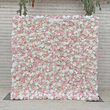 Beda Flower 3D Pink White Rose White Chrysanthemum Hydrangeas Roll Up Silk Flower Wall Panel Wedding Event Backdrop Decor