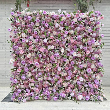 Beda Flower 7D Luxury Lilac Rose Peony Chrysanthemum White Baby Breath Roll Up Silk Flower Wall Panel Wedding Event Backdrop Decor