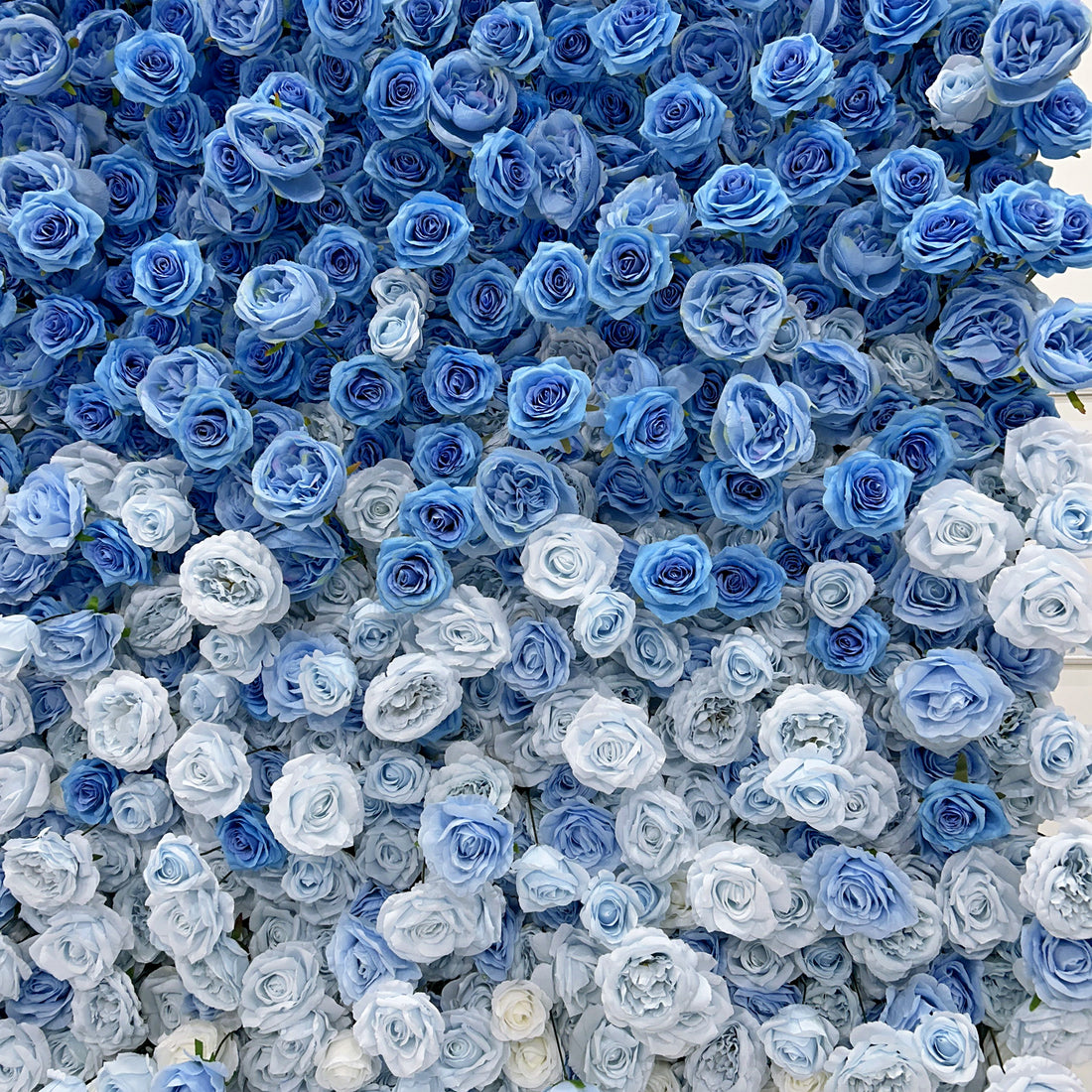 Beda Flower 7D Gradient Color White and Blue Rose Roll Up Silk Flower Wall Panel Wedding Event Backdrop Decor