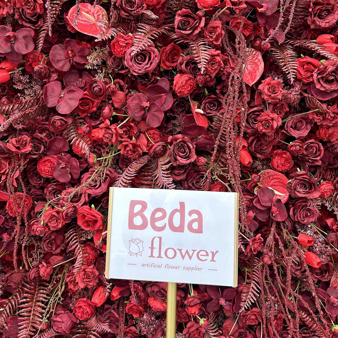 Beda Flower 7D Luxury Red Rose Leaves Roll Up Silk Flower Wall Panel Wedding Event Backdrop Decor