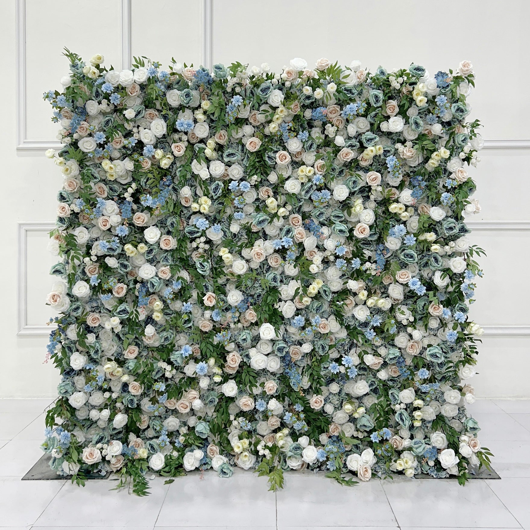 Beda Flower 5D Blue White Green Champagne Rose Lotus Flower Delphinium Greenery Roll Up Silk Flower Wall Panel Wedding Event Backdrop Decor