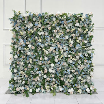 Beda Flower 5D Blue White Green Champagne Rose Lotus Flower Delphinium Greenery Roll Up Silk Flower Wall Panel Wedding Event Backdrop Decor