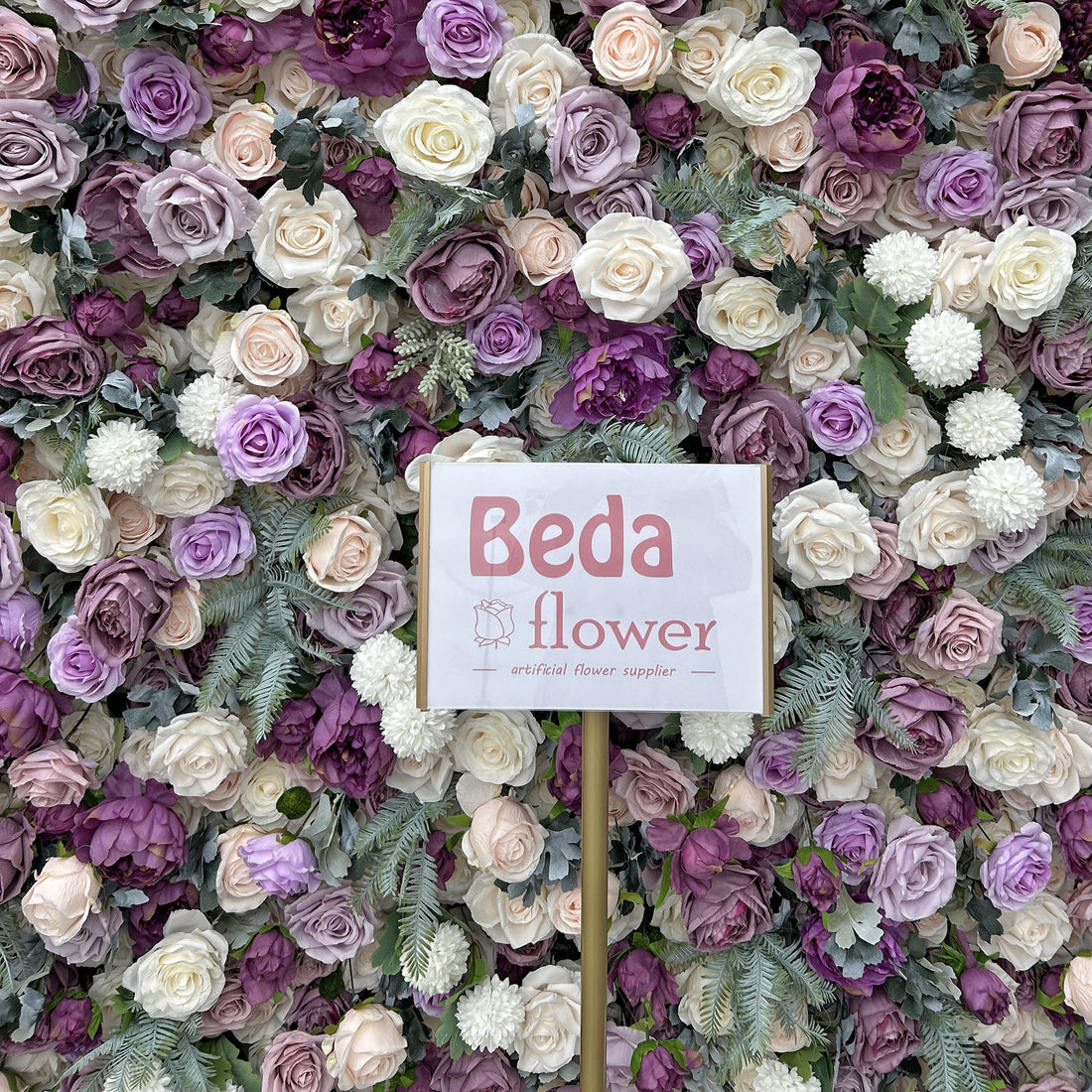 Beda Flower 5D Purple Ivory Rose Chamomile Roll Up Silk Flower Wall Panel Wedding Event Backdrop Decor