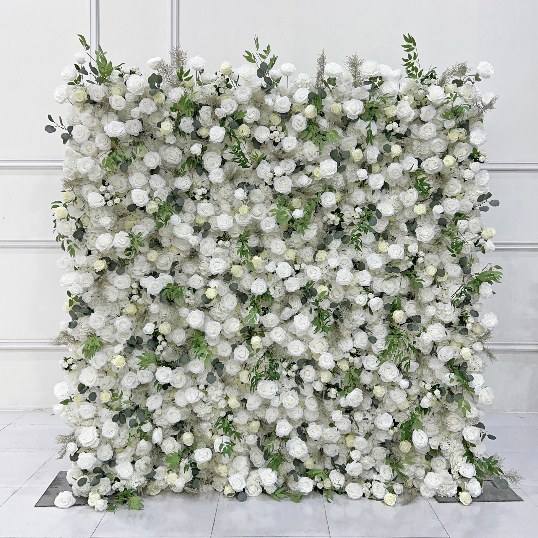 Beda Flower 5D White Ivory Rose White Hydrangeas Greenery Roll Up Silk Flower Wall Panel Wedding Event Backdrop Decor