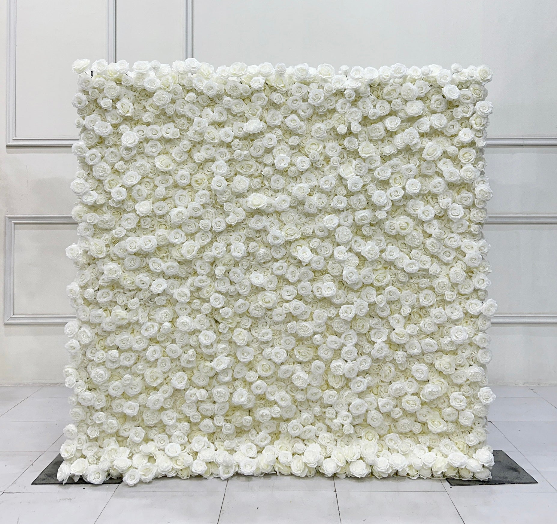 Beda Flower 3D Ivory Rose Roll Up Silk Flower Wall Panel Wedding Event Backdrop Decor