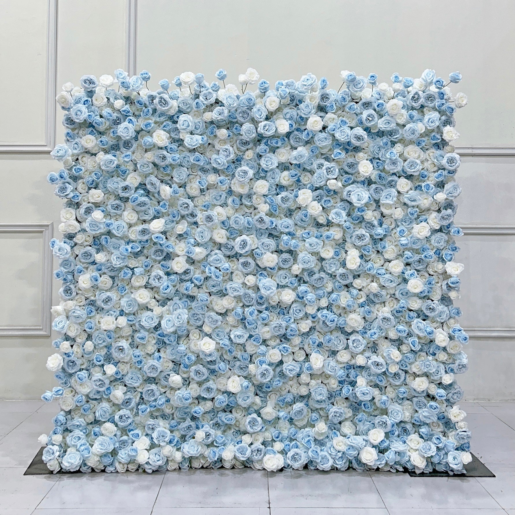 Beda Flower 5D Blue Beige Rose Light Blue Peony Roll Up Silk Flower Wall Panel Wedding Event Backdrop Decor