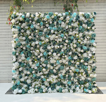 Beda Flower 5D White Rose Dark Green Peony White Mint Green Hydrangeas Roll Up Silk Flower Wall Panel Wedding Event Backdrop Decor