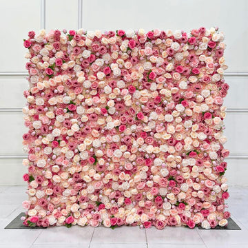 Beda Flower 3D Pink Red White Orange Rose Roll Up Silk Flower Wall Panel Wedding Event Backdrop Decor