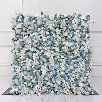 Beda Flower 5D Blue Rose White Phalaenopsis Roll Up Silk Flower Wall Panel Wedding Event Backdrop Decor