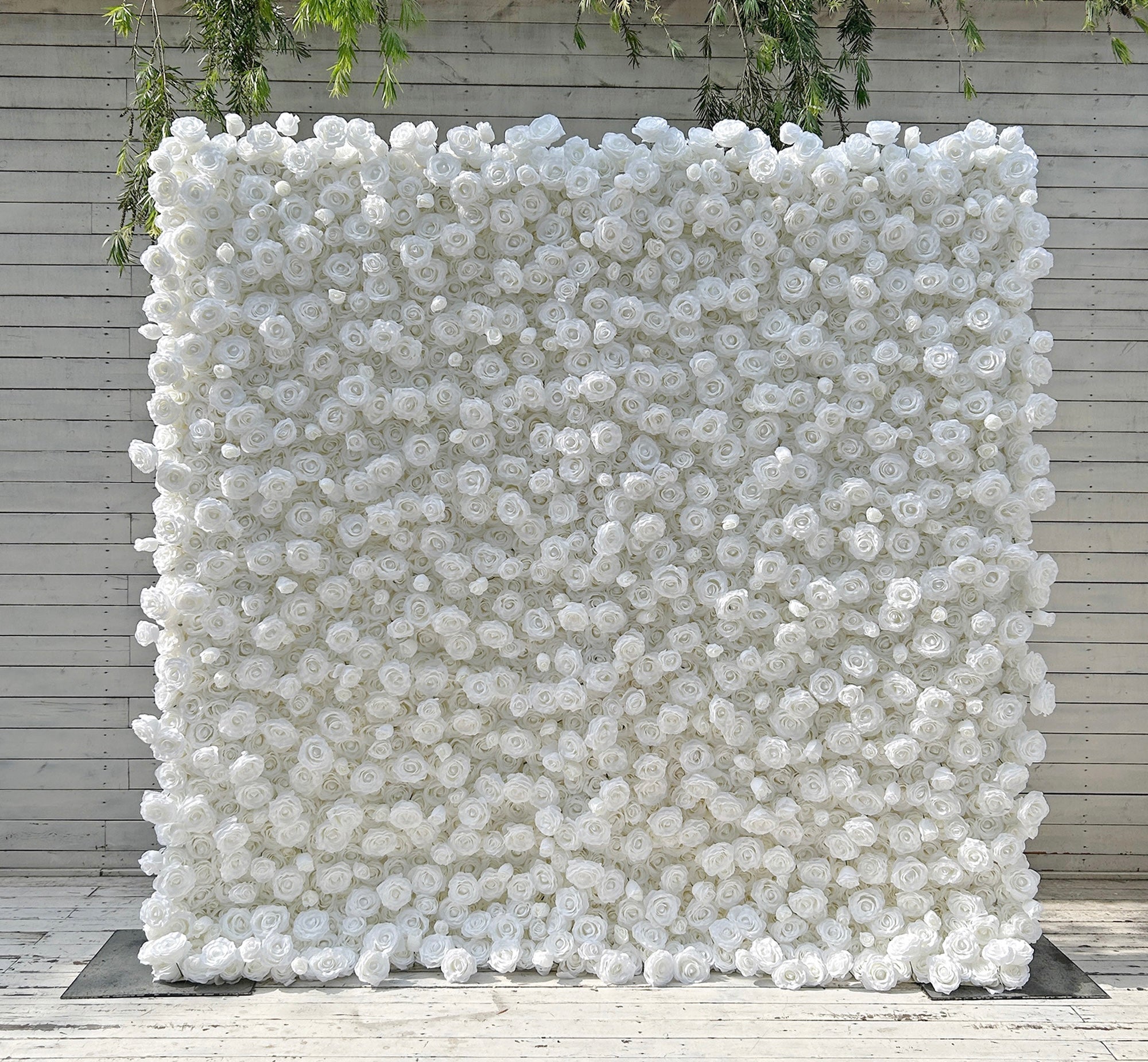 Beda Flower 3D Pure White Rose Small Rose Roll Up Silk Flower Wall Panel Wedding Event Backdrop Decor