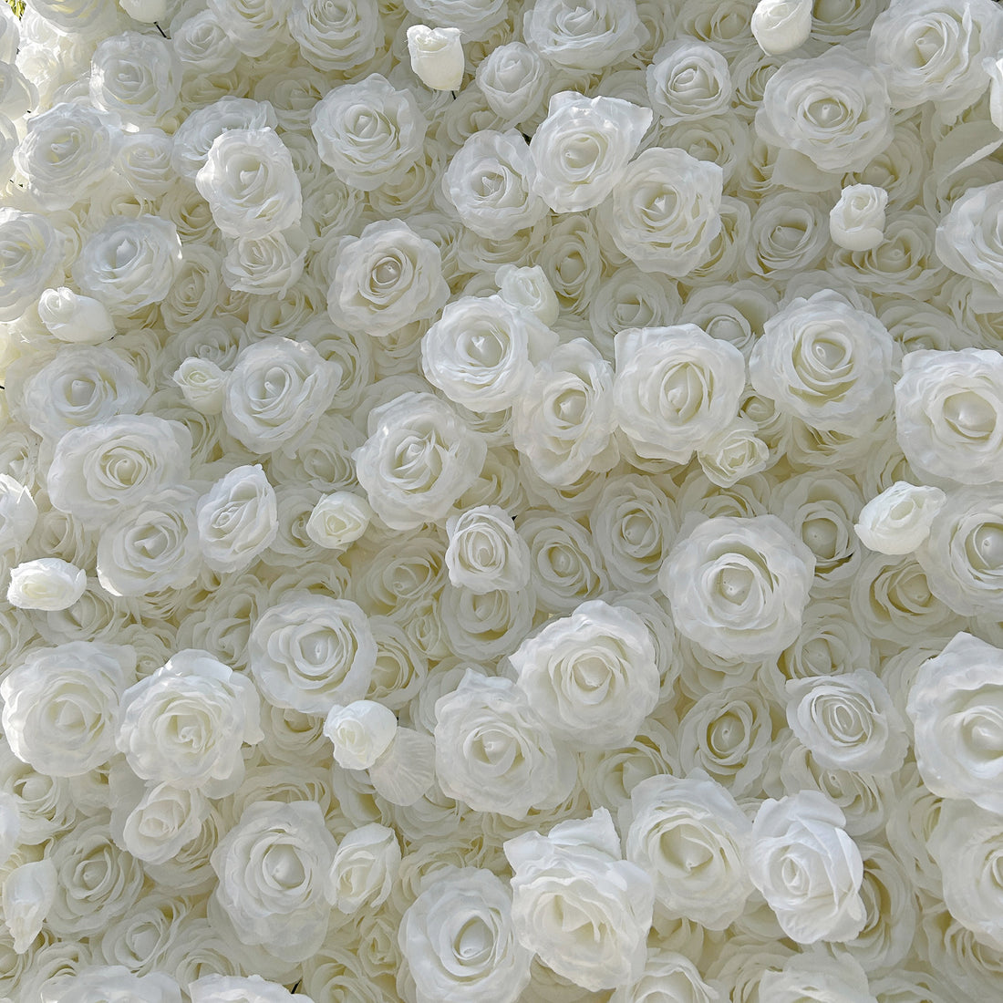 Beda Flower 3D Pure White Rose Small Rose Roll Up Silk Flower Wall Panel Wedding Event Backdrop Decor