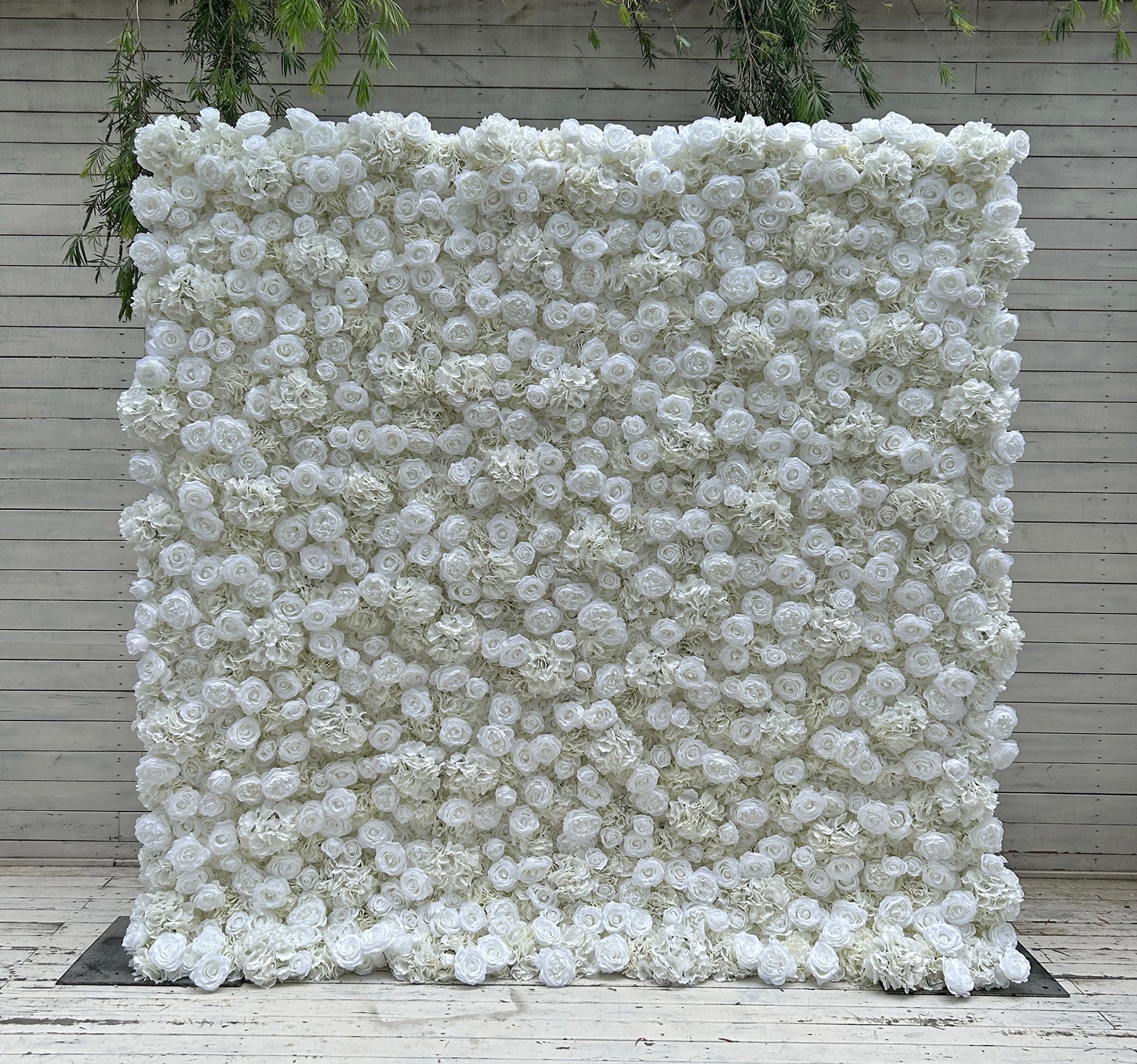 Beda Flower 3D Pure White Rose Hydrangeas Roll Up Silk Flower Wall Panel Wedding Event Backdrop Decor