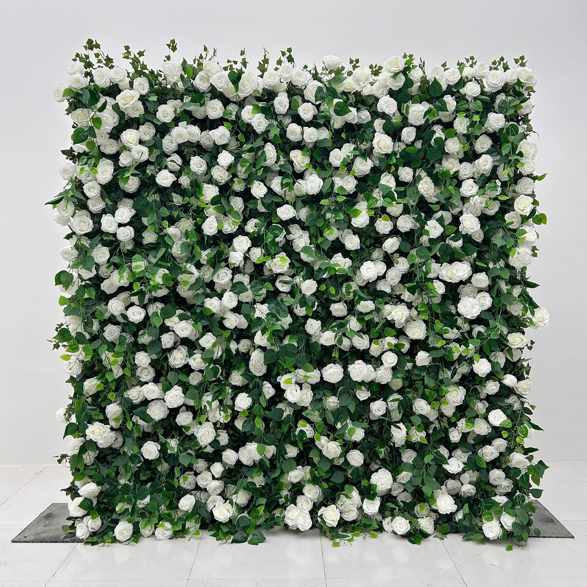 Beda Flower 5D White Rose Greenery Roll Up Silk Flower Wall Panel Wedding Event Backdrop Decor