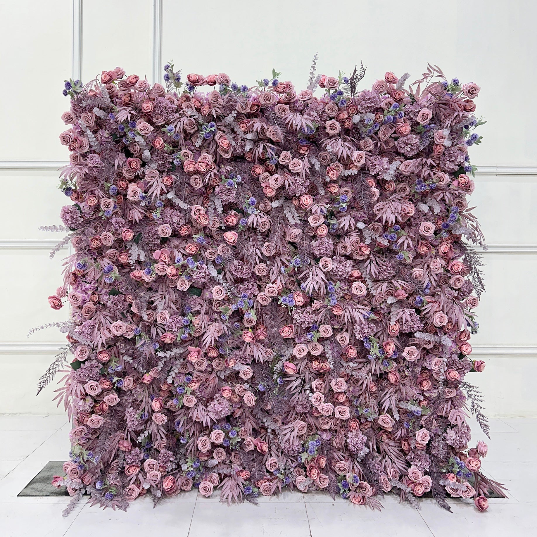 Beda Flower 7D Purple Grayish-Pink Rose Hydrangeas Leaves Roll Up Silk Flower Wall Panel Wedding Event Backdrop Decor