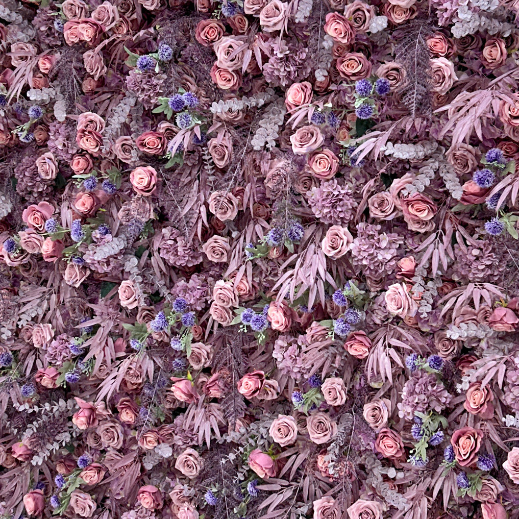 Beda Flower 7D Purple Grayish-Pink Rose Hydrangeas Leaves Roll Up Silk Flower Wall Panel Wedding Event Backdrop Decor