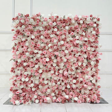 Beda Flower 5D Pink Coffee White Rose Roll Up Silk Flower Wall Panel Wedding Event Backdrop Decor