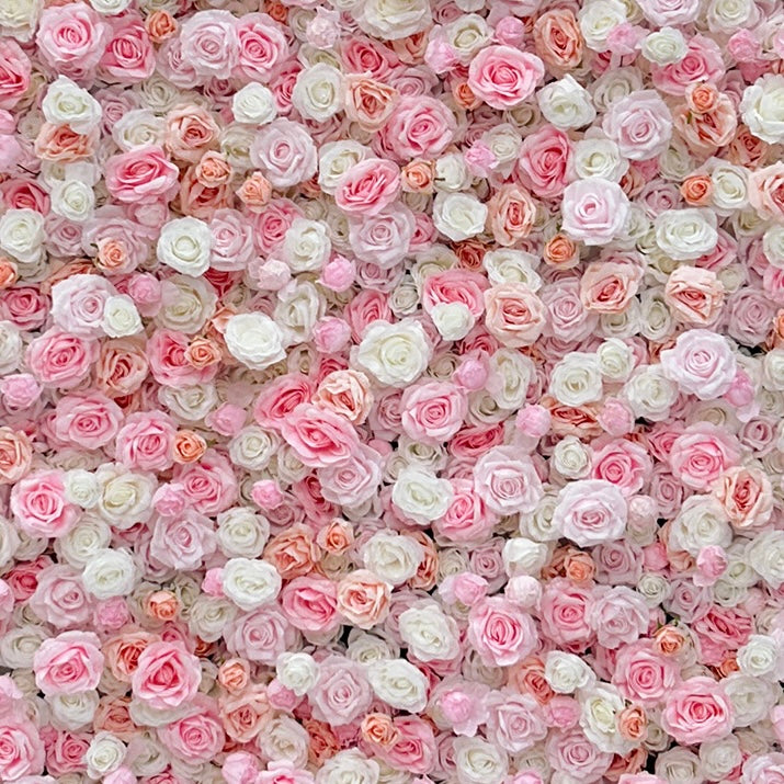 Beda Flower 3D Pink White Rose Roll Up Silk Flower Wall Panel Wedding Event Backdrop Decor