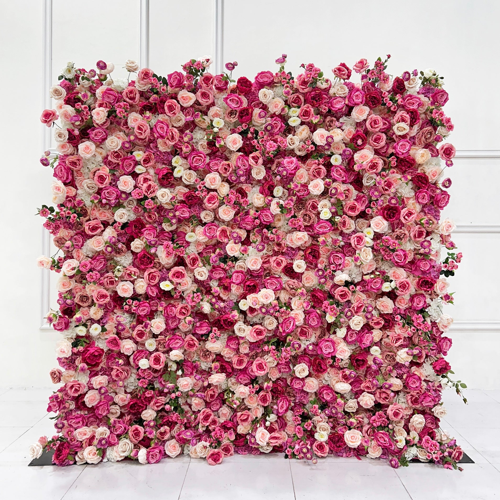 Beda Flower 7D Multi-Layered Pink Cream Rose Roll Up Silk Flower Wall Panel Wedding Event Backdrop Decor