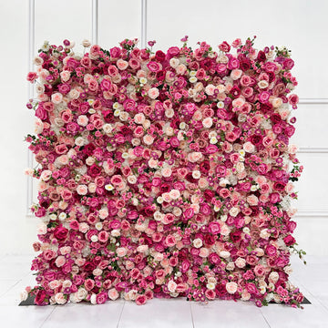 Beda Flower 7D Multi-Layered Pink Cream Rose Roll Up Silk Flower Wall Panel Wedding Event Backdrop Decor