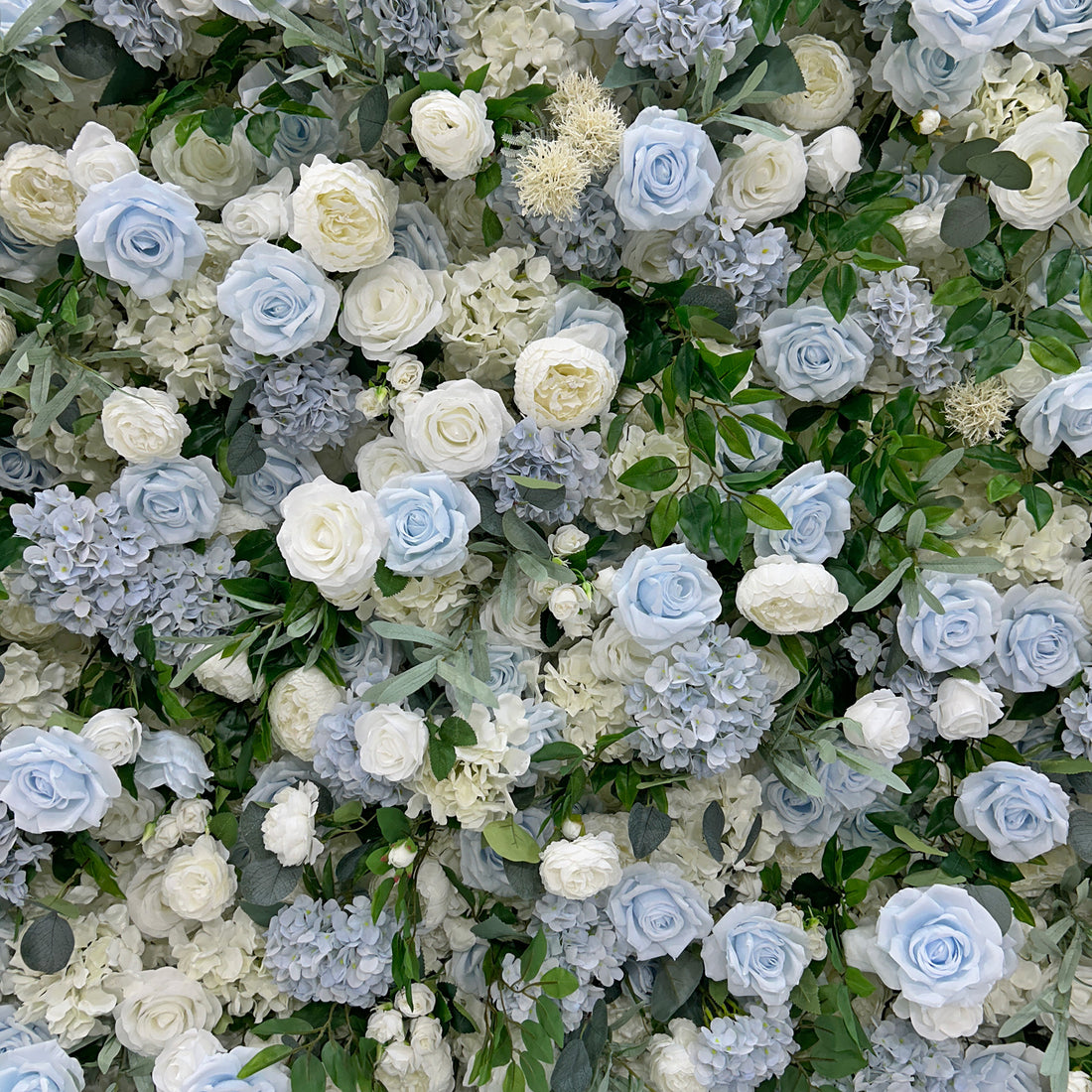 Beda Flower 7D Blue White Rose Hydrangeas Greenery Roll Up Silk Flower Wall Panel Wedding Event Backdrop Decor