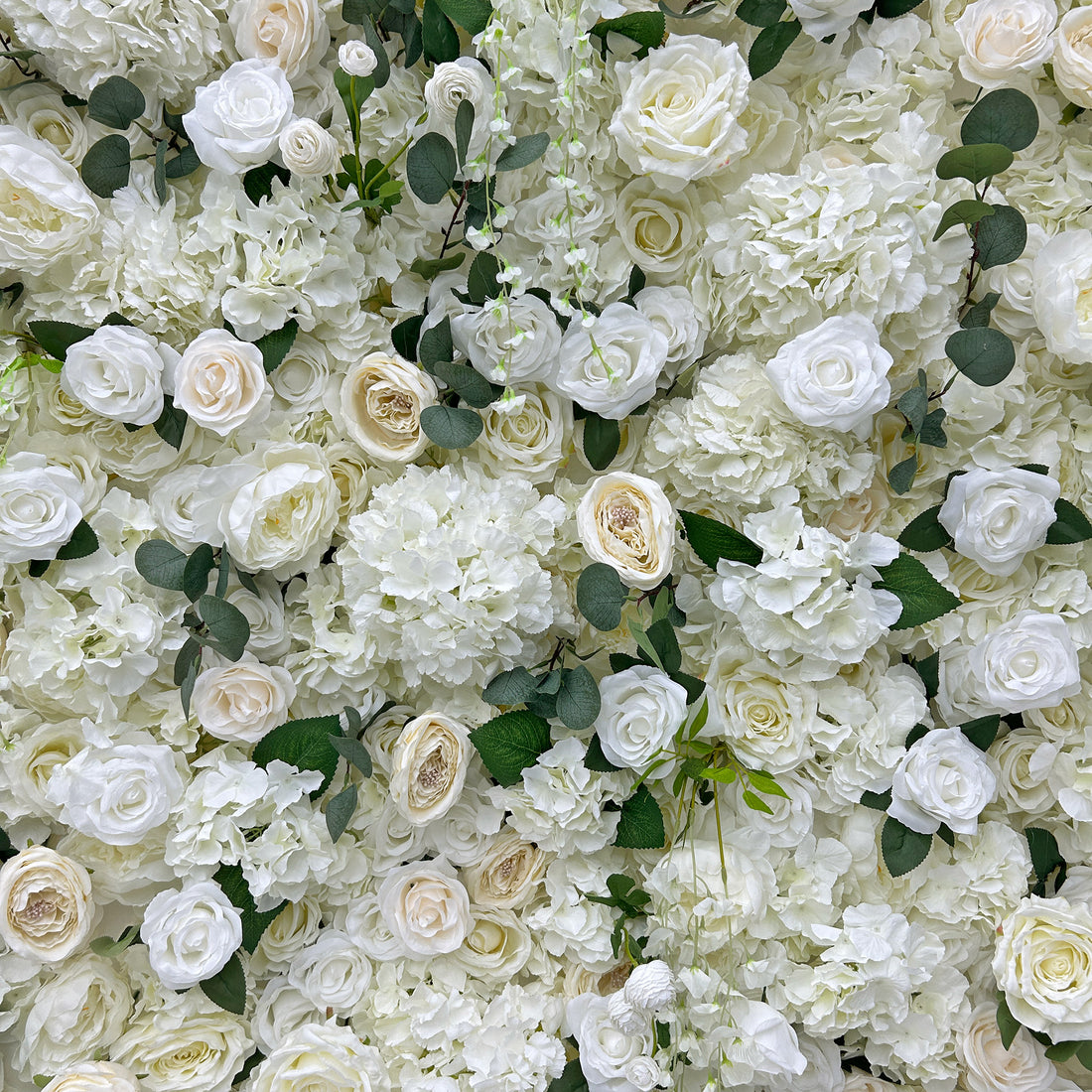 Beda Flower 3D White Ivory Rose Hydrangeas Greenery Roll Up Silk Flower Wall Panel Wedding Event Backdrop Decor