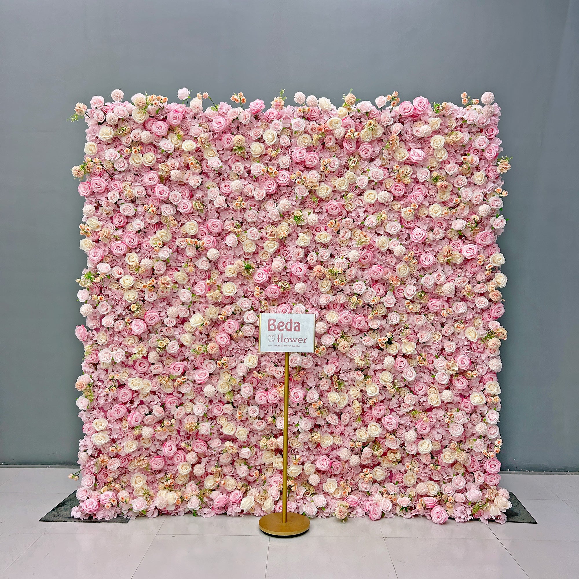 Beda Flower 3D Pink and Ivory Rose Pink Chamomile Hydrangeas Roll Up Silk Flower Wall Panel Wedding Event Backdrop Decor