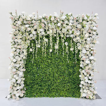 Beda Flower 5D White Pink Rose Milan Turf Roll Up Silk Flower Wall Panel Wedding Event Backdrop Decor