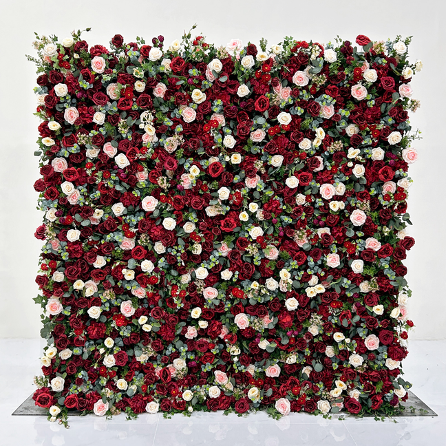 Beda Flower 5D Red Pink White Rose Hydrangeas Peony Greenery Roll Up Silk Flower Wall Panel Wedding Event Backdrop Decor